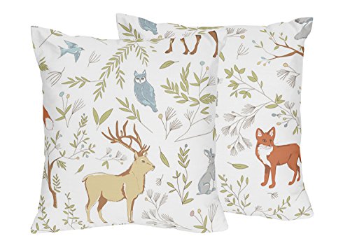 Sweet Jojo Designs 2-Piece Animal Print Decorative Accent Throw Pillows for Woodland Toile Bedding Sets
