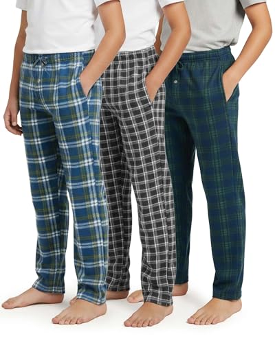 Real Essentials 3 Pack Boys Pajama Pants Super Soft Fleece PJ Lounge Bottoms for Kids Set 1-Size 12/14