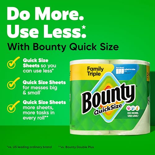 Bounty Paper Towels Quick Size, White, 2 Family Triple Rolls = 6+ Regular Rolls - view 1