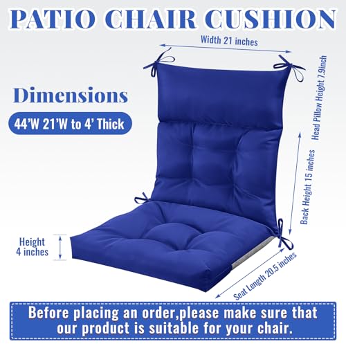 Sintuff 44 x 21 x 4 Patio Chair Cushions Outdoor Chair Cushions Seat/Back Tufted Pillow with Ties All Weather Replacement Indoor Patio Furniture Outdoor Furniture(Navy,4 Pcs)