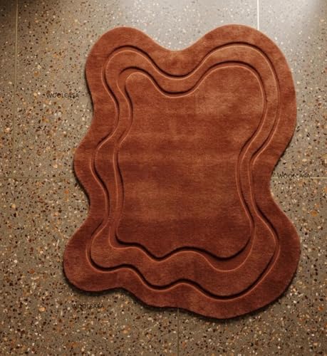 Image of Hand Tufted Wool Rug 6x8 Ft - Modern Irregular Shape Aesthetic Carpet, 1 Inch Thick Pile, Anti-Skid Backing, Soft Handmade Woolen Area Rug for Living Room, Bedroom, Hall Decor