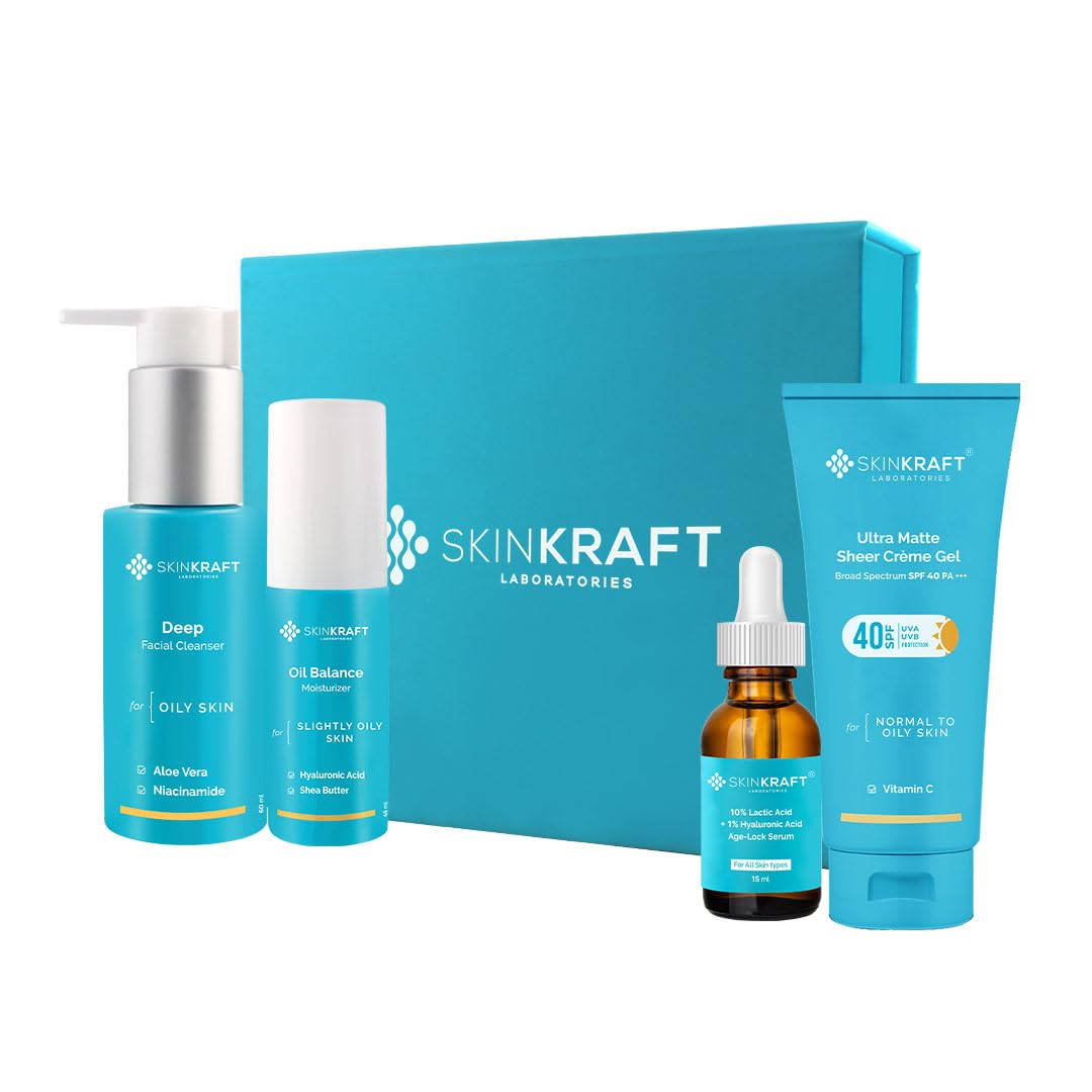 SkinKraft Festive Essential Face Kit | Beauty Kit Gift for Women & Men | 5 in 1 Gifting Kit | Daily Face Wash | Face Cleanser | Face Scrub | Niacinamide Toner | Hyaluronic Face Toner | Lip Balm