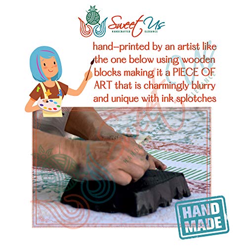 Sweet Us Block Print Paisley Floral Tablecloth For Rectangle Tables, Cotton Floral Kitchen Dining Table Cloth, Table Linen White Blue Green, Table Cover For Indoors And Outdoors, 60 X 90 In #TOP2