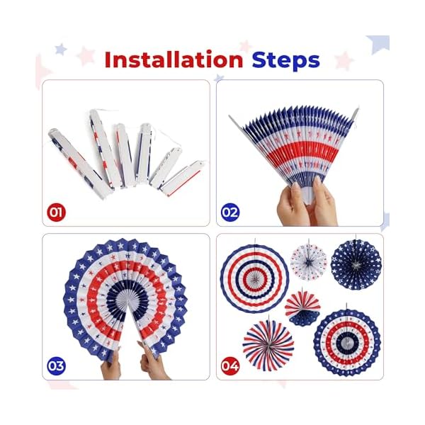 Hoosun patriotic 4th of july decorations set 9 pcs red white and blue paper fans usa pennant bunting star streamers patriotic tablecloth for fourth of july party supplies memorial day decor  urban country home decor