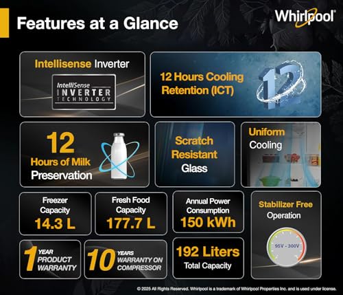 Image of Whirlpool 192 L 4 Star Icemagic Pro Inverter Direct-Cool Single Door Refrigerator (215 IMPRO GD ROY 4S INV SILVIA, Base Stand with Drawer)