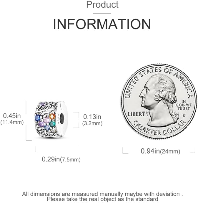 CYCUFF Clip Spacer Charm for Bracelet 925 Sterling Silver Star Moon Pave Cubic Zirconia Clip Lock Stopper Bead Charm Gift for Women (Feather Zirconia Clip) - Image 3