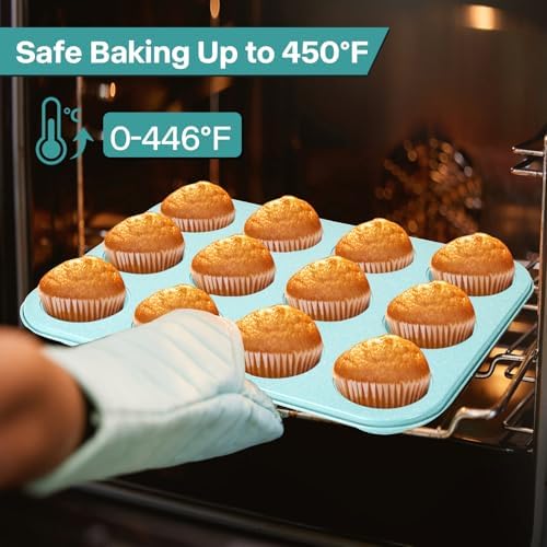 2-Pack Blue 12-Cup Non-Stick Muffin Pan | Healthy Baking | Easy Cleaning Muffin Tin | Durable & Versatile Muffin Cup | Perfect for Mini Cupcakes (Blue) - Thumbnail 3