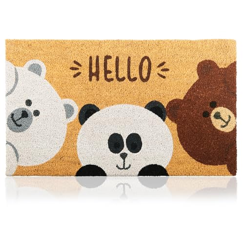 Paillasson Ours en Fibre de Coco - 70x40cm - Tapis de Porte de Bienvenue, Surface Antidérapante PVC & Fibre de Coco - Entrée Maison, Couloirs,...