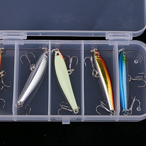 Homyl 5 peças de iscas mistas de pesca iscas minerais isca 3D olho de peixe mordaço com isca de pena