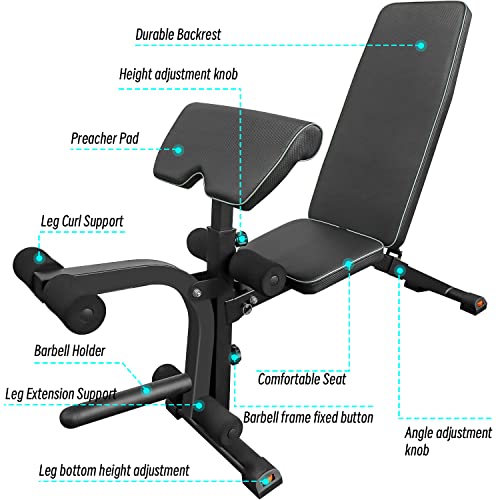 Cetoom Multi-Functional Adjustable Weight Bench For Full Body Workout – Adjustable Strength Training Bench Roman Chair Adjustable Ab Sit Up Bench Decline Bench Flat Bench #TOP3