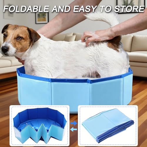 LWLWA Katzenpool, Faltbar Hundeplanschbecken, 50 x 10 cm Pool für Hunde, Blaue Oxford-Gewebe Planschbecken für Katzen, mit Wasserspielzeug, für Kleine Hunde und Katzen zum Baden und Planschen