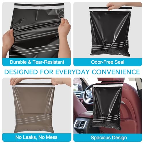 Image of Disposable Car Trash Bag - Large Capacity - Car Garbage Bag Hanging from Headrest - Easy to Stick-On, Leakproof, Smellproof Car Trash Can - Ideal for Travel, Camping, and Home Use (All Black, 50)
