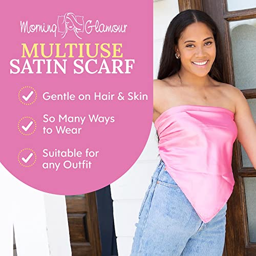 Morning Glamour -Satin Multi-Use Scarf, Bright Pink Solid, 30 x 30 Inches2