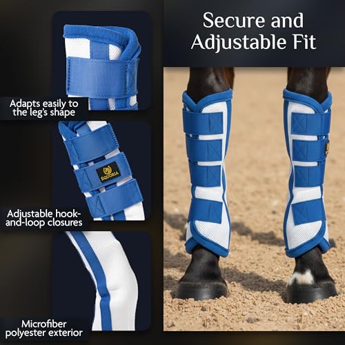 ÉQUORIA Premium Fly Boots for Horses (4 Pieces) –Durable and Comfortable Fly Leg Wraps for Big Horses – Protective Outer Mesh Design – Elegant and Breathable Set of 4 Horse Fly Boots