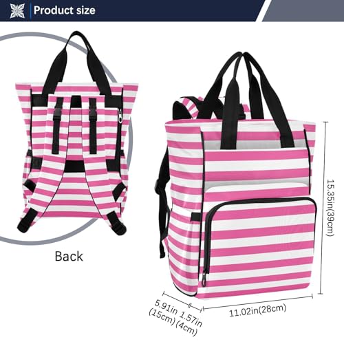 Jihqo Diaper Bag Backpack Rosy Red White Stripes Travel Diaper Bags for Women, 10L Functional Baby Changing Bag with Insulted Pockets, Stroller Straps
