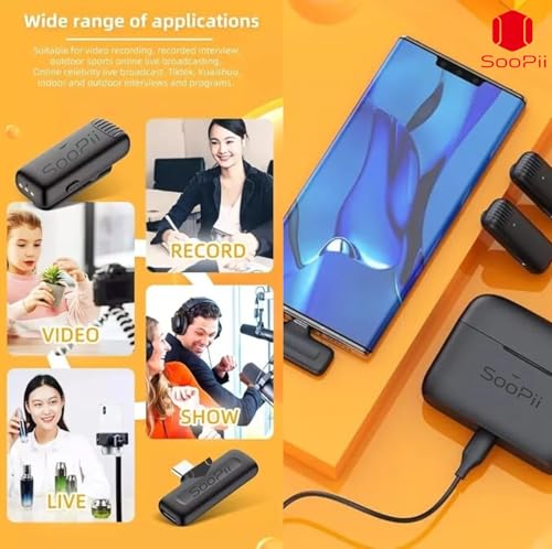 Image of SOOPII Dual Wireless Lavalier Microphone for Android /i-Phone iPad /Type-C Devices | Noise Cancelling Clip-on Mic with Charging Case | Plug & Play Bluetooth Mic for YouTube, Reels, Vlogging, Interviews