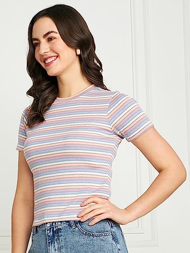 Image of Modeve Women Striped Half Sleeves Top for Summer