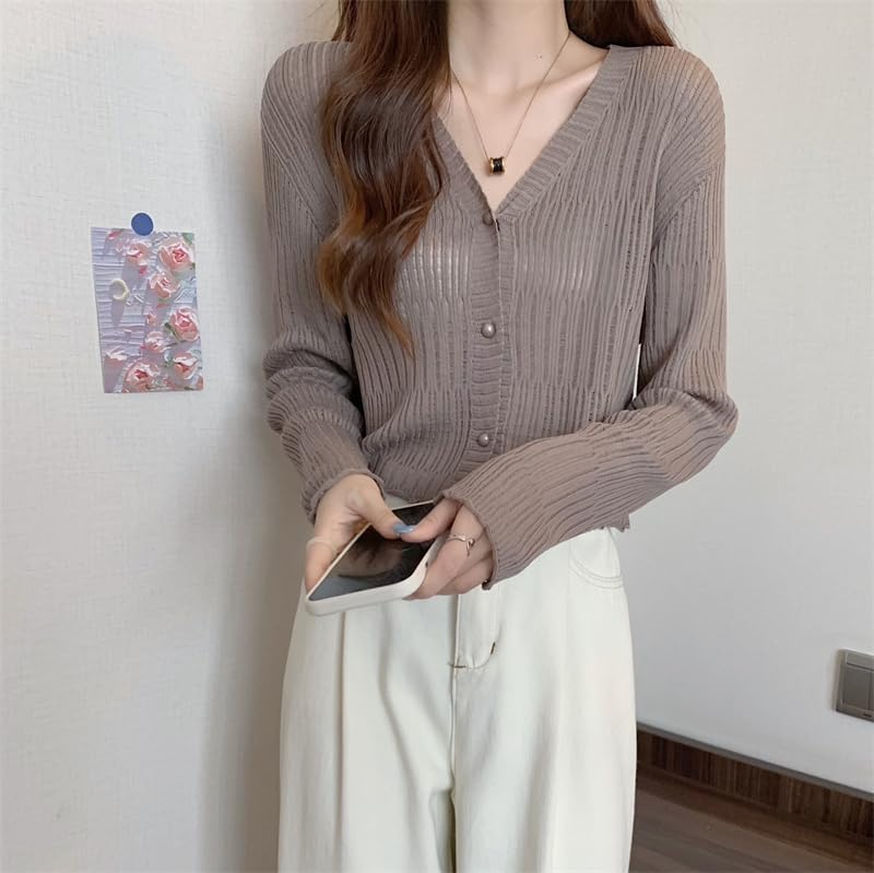 Image of ICW Women's Knitted Ribbed Cardigan Long-Sleeve V-Neck Button-Up Shrug Jacket Top Dn85
