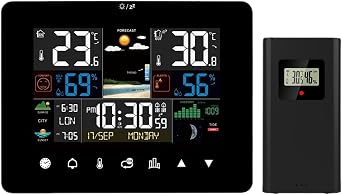 Weather Station Wireless, Indoor Outdoor Hygrometer, Color Large Display Weather Thermometer with Alert, Barometric Pressure, Alarm Clock, Easy to Set and Tabletop Stand