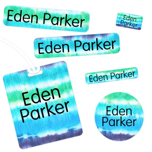 Mabel’s Labels Waterproof, Laundry-Safe Sleepaway Camp Label Pack – Laundry-Safe Kids' Name Labels That Peel and Stick to Clothing Care Tags – 112 lables and 2 Bag Tags - Tie Dye 2