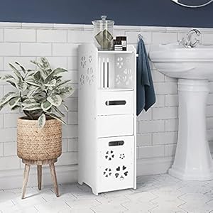 Armoire de Salle de Bain Blanc Meuble de Salle de Bain sur Pied Meuble de Rangement Armoire d’Angle avec Tiroirs Meuble d’angle Moderne pour Salon Cuisine, 23 x 23 x 80 cm
