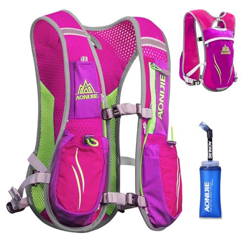 Image of TRIWONDER Running Vest for Men Women Hydration Backpack Water Pack Pink 5.5L Lightweight Runner Marathon Trail Hiking Cycling Jogging Sport Gym (01 Rose Red 5.5L - with a Soft Water Bottle (350ml))