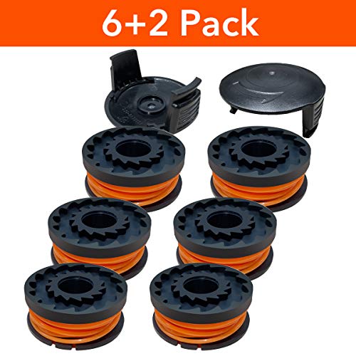 PAXCESS String Trimmer,Weed Eater,Edger Replacement Spool Line, 6 Pack Spool Line&2 Pack Spool Cap Cover Grass String Timmer,Durable&High Efficiency