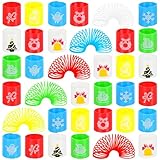 SULOLI 48 Pcs Christmas Mini Spring Toys, Xmas Coil Springs Stocking Stuffers Fidget Toys for Kids Christmas Party Favors Goodie Bag Fillers