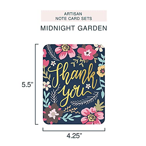 Image of Artisan Blank Note Cards by Studio Oh! - Midnight Garden - Pack of 8 - 4.25 inch x 5.5 inch Printed Textured Art Paper Embellished with Foil Stamping Cards and Envelopes