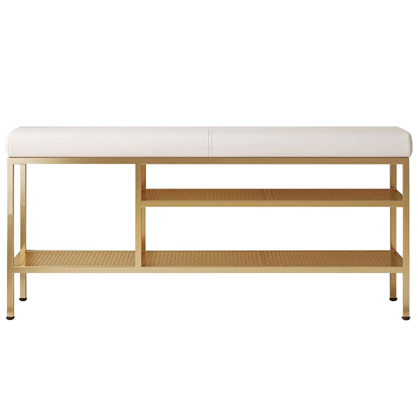 Banc à chaussures en métal blanc 100cm avec assise en PU et rangement spacieux