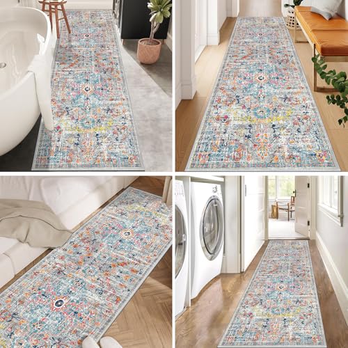 Pauwer Boho Hallway Runner Rug 2'8" x 8' Washable Entryway Area Rugs Non Slip Farmhouse Vintage Floor Mat Carpet Runner for Hallways Laundry Room Kitchen Bathroom Bedroom