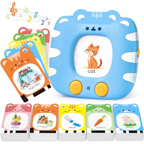 JoyCat Talking Flash Cards for Toddlers 1-5 Clear Voice & Thick Cards & Easy to Slide in and Out, Independent Play & Speech Development Toys, 16 Topics