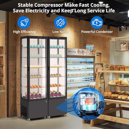 Image of 10.5 Cu.Ft Refrigerated Display Case, Floor-Standing Display Refrigerator with LED Light and Adjustable Shelves, Commercial Display Fridge with Casters for Cakes, Coffee, Bakery, Supermarkets, Store