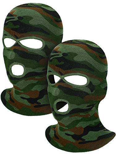 2 Pieces 3-Hole Ski Mask Knitted Face Cover Winter Balaclava Full Face Mask for Winter Outdoor Sports (Camo Green)