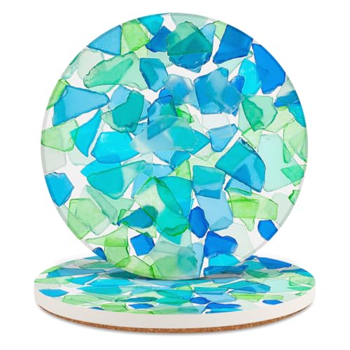 2 Pack Ceramic Coasters for Drinks – Absorbent Stone Coaster with Non-Slip Cork Back, Heat-Resistant & Durable for Coffee Table & Desk, Aesthetic Home & Office Decor (Stained Glass)