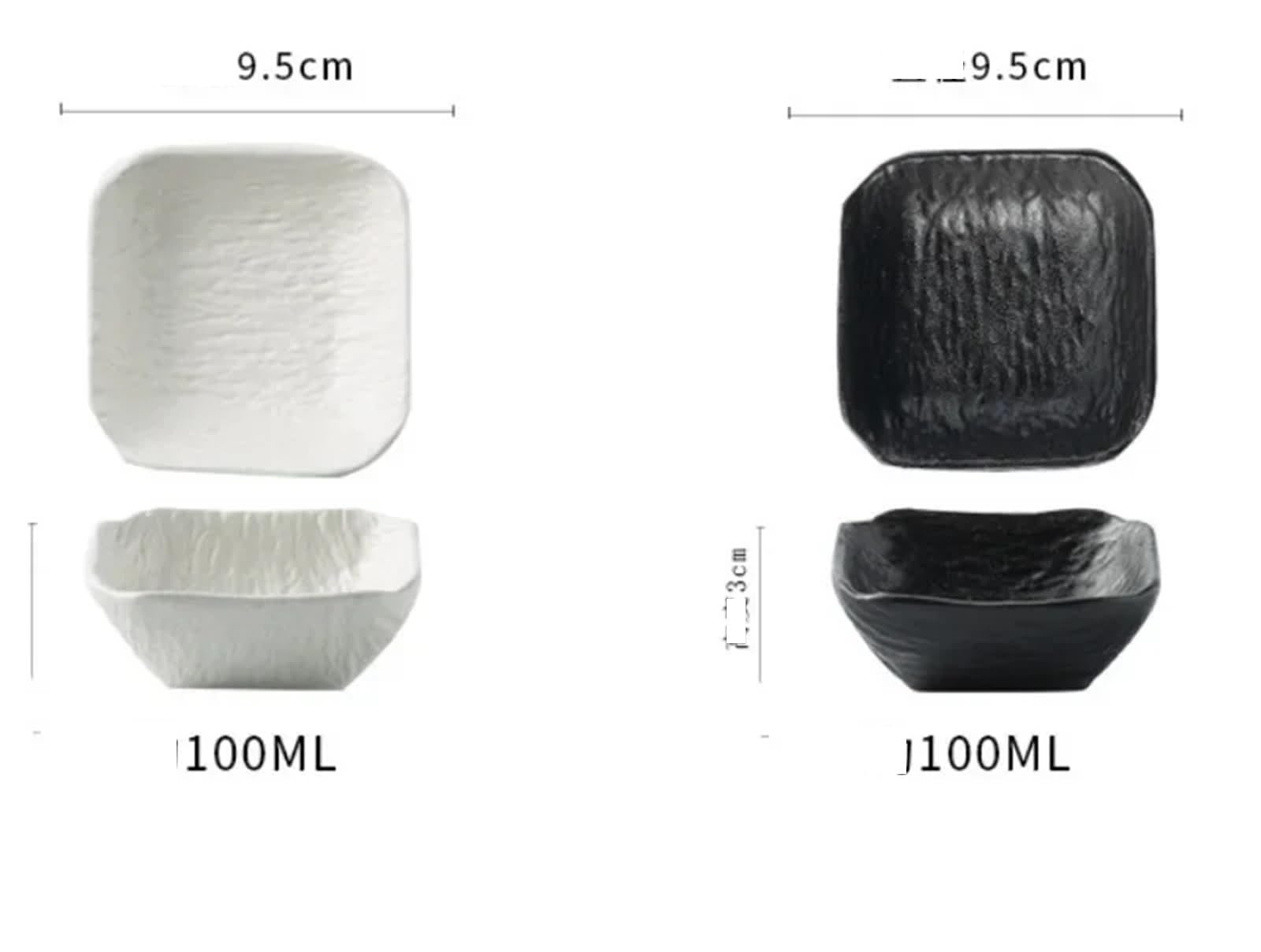 Kreatives Tapas-Schüssel-Set aus Keramik, quadratisch, für Saucen, Restaurant-Qualität, kleine Servierschalen in elegantem Schwarz, perfekt für Unterhaltung und Essen, 4 Stück