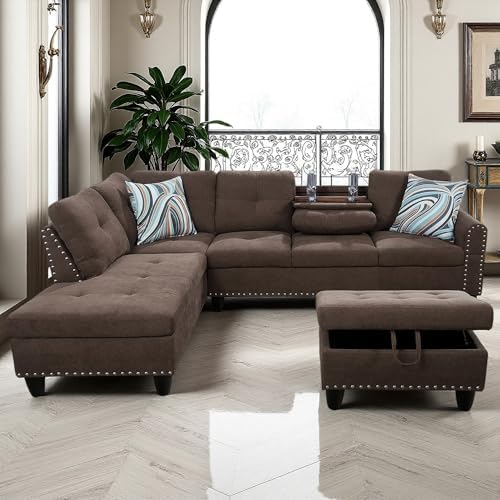 97.5" L Shaped Couch Set Linen, Modular Sectional Couches for Liv...
