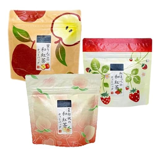 和紅茶+3種のフルーツ ティーバッグセット (青森産蜜りんご 静岡産紅ほっぺ 山梨産完熟白桃) フレーバーティー フルーツティー 荻野商店F3A