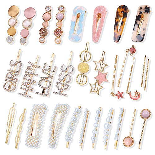 30 Pcs Hair Clips for Women Fashion Acrylic Resin Hair Barrettes Rhinestone Letter Hair Pins Pearl Hair Clips for Party Wedding Headwear