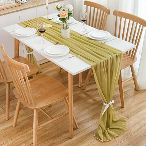 CHUQING Chiffon Table Runner Wedding Decoration Table Decoration Wedding Decoration for Birthdays Gold 300 x 70 cm