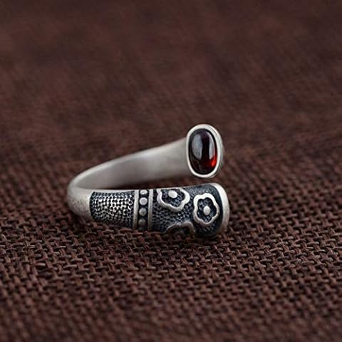 ZHOUBINBIN 925 Sterling Silver Ring,Adjustable Ring Retro Carved Hoop Shape Open Ring Tribal Civilization Ornament Fashion Personality Ethnic Gem Inlaid Jewelry Unique Gift Cover