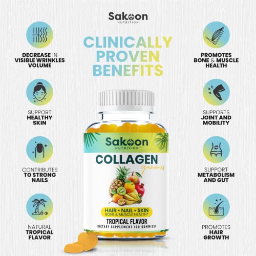 Sakoon Nutrition Halal Collagen Gummies For Women And Men - Anti Aging, Hair Growth, Skin Care & Strong Nails Protein Collagen Supplements - Non-Gmo, Gluten Free - Made In Usa #TOP3