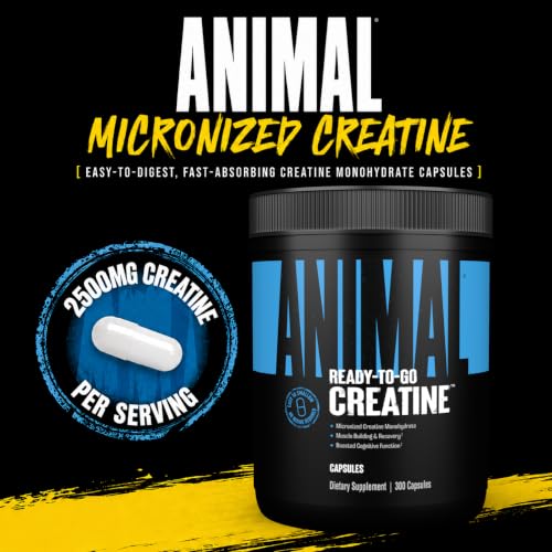 Image of Animal Micronized Creatine Monohydrate Capsules - 300 Caps, 2500mg per Serving to Support Muscle Growth, Endurance, ATP Production, Cognitive Function, Strength, Recovery, and Delay Muscle Fatigue