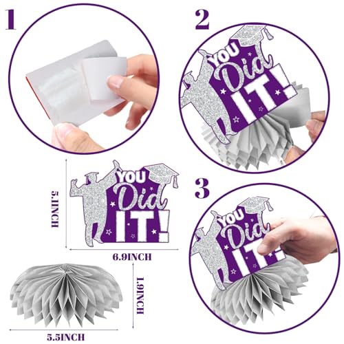 Image of 12pcs Graduation Table Decorations 2026, Purple Graduation Decorations 2026 Purple and Silver Graduation Centerpieces for Tables,Class of 2026 Centerpieces Honeycomb for Congrats Grad Table Decor