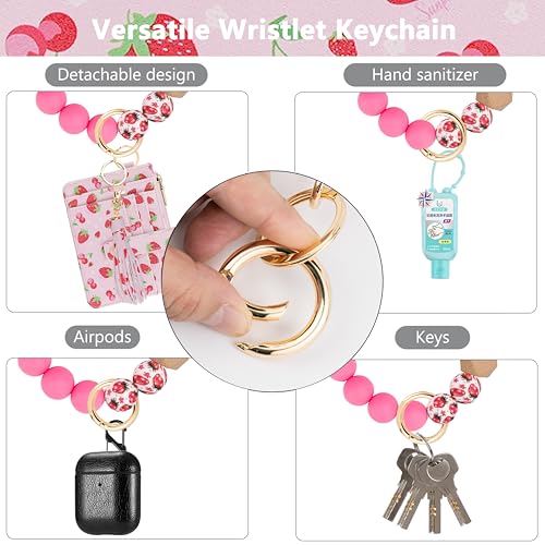 Image of KNGITRYI Wristlet Wallet for Women,RFID Keychain Wallet with Beaded Strap | 8 Card Slots,ID Window,Zipper Pocket,Leather Tassel,Compact Design