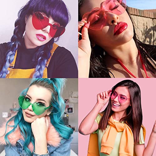 40 Pcs Heart Shaped Rimless Sunglasses Bulk Transparent Candy Color Glasses Colorful Party Eyewear for Women2