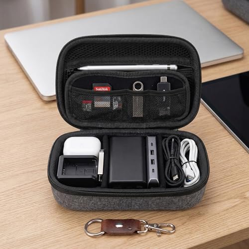 Image of BonKaso Tech Organizer Pouch Hard Shell - Travel Electronics Accessories Case for Charger, USB Cable, Power Bank, Earphones & Hard Drive | Compact EVA Storage Bag - Grey