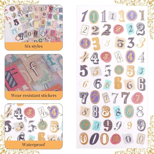 6 Blatt Scrapbook Aufkleber, Graffiti Alphabet-Zahlen-Aufkleber Selbstklebende Aufkleber für DIY-Scrapbook Journal Album Kunsthandwerk