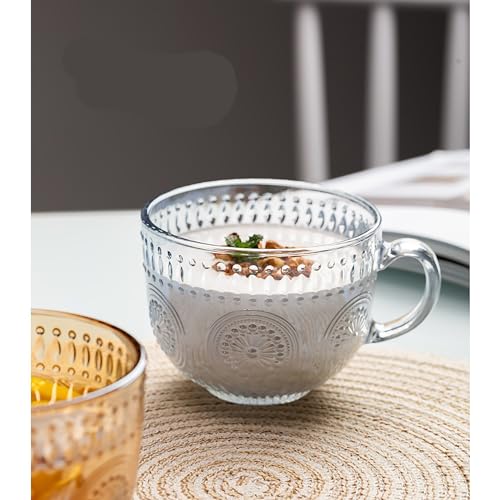 Image of 450 ML Glass Coffee Mug Set, with Convenient Handle, Tea Glasses for Hot /Cold Beverages, Thermal Shock Resistant, Tempered Glass, Mugs for Cappuccino (Flower Mug, 4 Count (Pack of 1))
