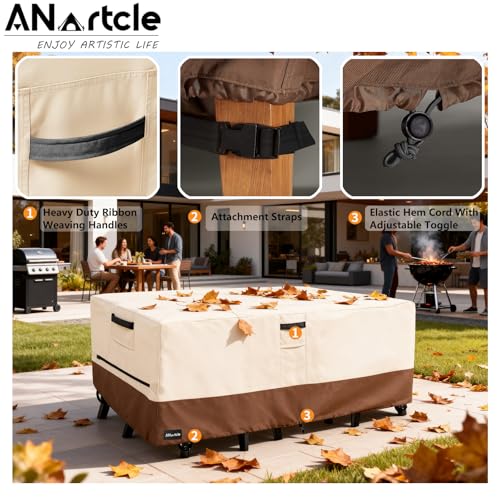 Image of ANartcle Patio Furniture Covers 88L x 62W x 28H inch,600D Waterproof Heavy Duty Outdoor Furniture Covers,Outdoor Wicker Furniture Set with Swivel Patio Chairs General Purpose Furniture Cover,Beige
